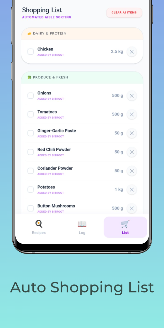 Smart Auto-Generated Shopping List
